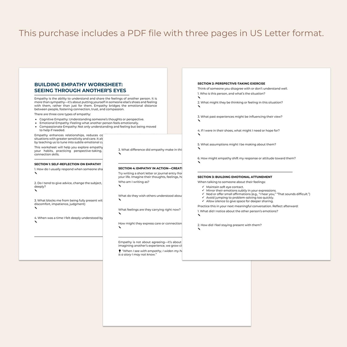 Personal Growth Printable Therapy Worksheets Building Empathy Emotional ...