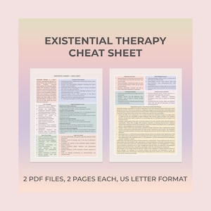 Hoja de referencia para la terapia existencial. Guía de asesoramiento humanístico. Referencia psicológica. Recurso para terapeutas. Ayuda de estudio clínico para la salud mental.