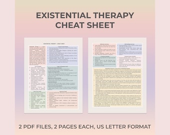 Hoja de referencia para la terapia existencial. Guía de asesoramiento humanístico. Referencia psicológica. Recurso para terapeutas. Ayuda de estudio clínico para la salud mental.