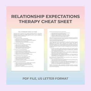 Relationship Expectations, Trust, Communication, Honesty, Emotional Support, Compromise, Shared Goals, Personal Growth, Therapy Cheat Sheet