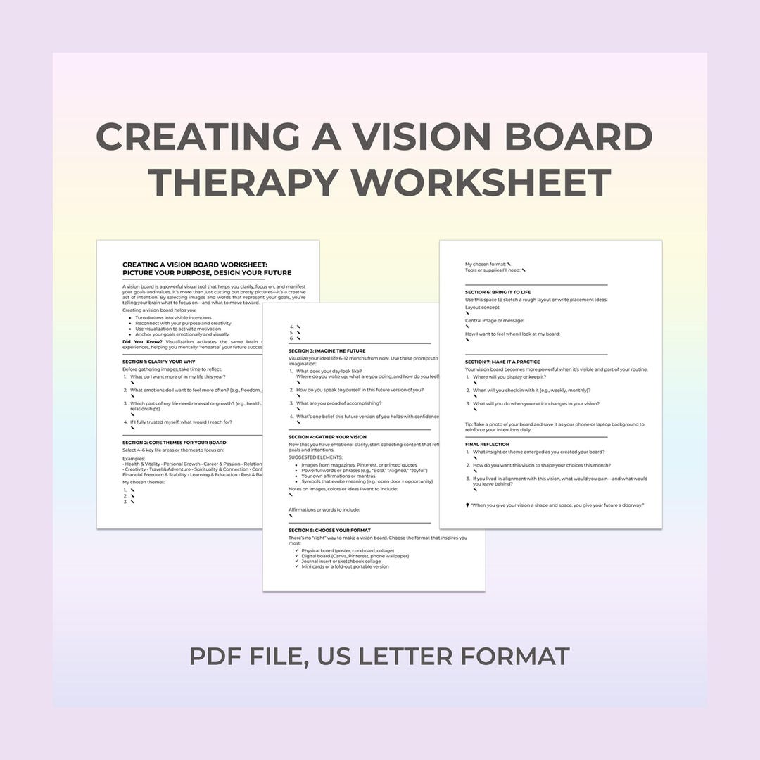 Vision Board Worksheet With Guided Prompts – Goal Setting and ...