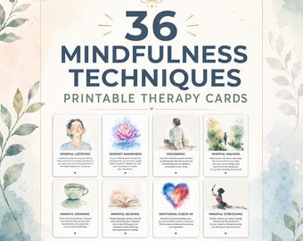 Adult Mindfulness Coping Skills Cards Emotional Regulation Grounding Exercises Calming Therapy Prompts Counselor Printable PDF 36 Card Set