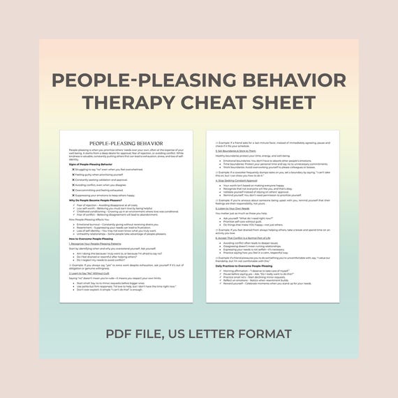 People Pleasing, Therapy Sheet, Break People Pleasing, Overcome People Pleasing, Fear of Rejection, Setting Boundaries, Self-Worth Growth