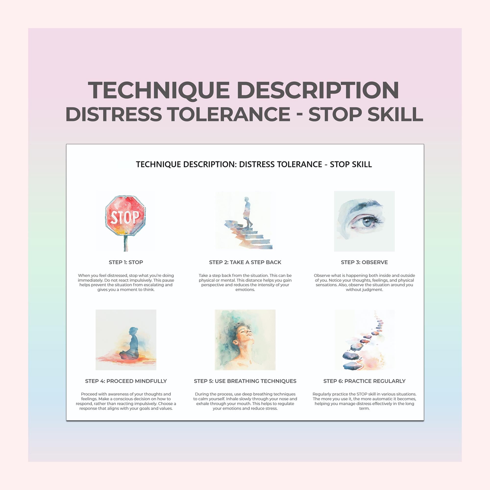 STOP Skill Worksheet, Mindfulness & Coping Technique, Emotion ...