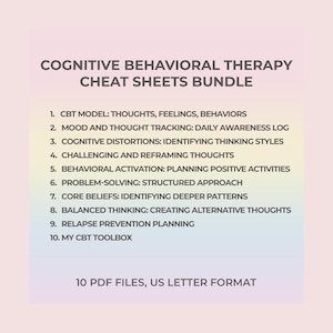 CBT Cheat Sheets Printable Bundle Therapy Toolkit for Clients Emotional Growth Coping Strategies Worksheets Self Help Thought Reframe Pack