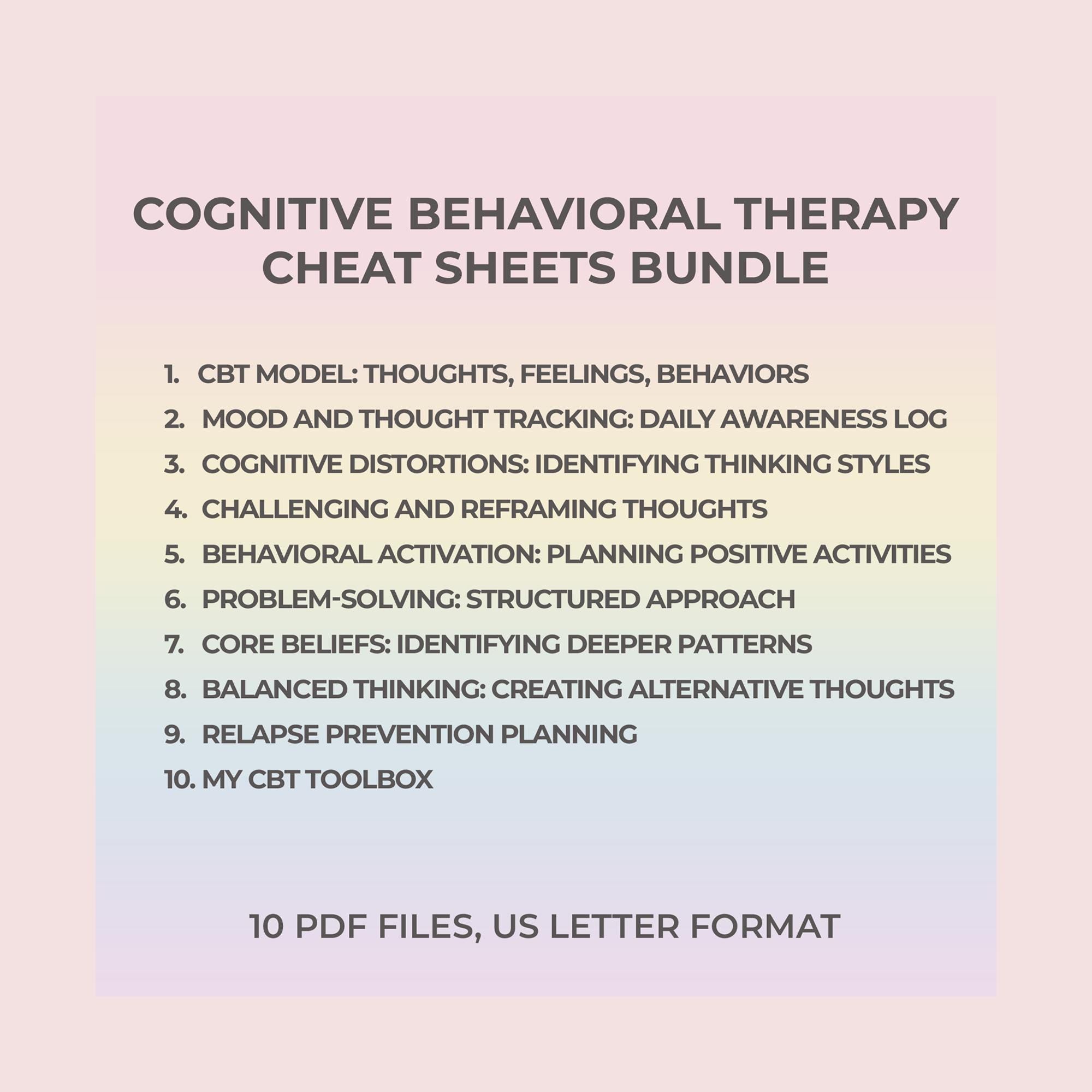CBT Cheat Sheets Printable Bundle Therapy Toolkit for Clients Emotional ...