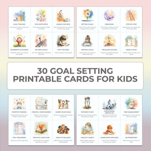 Establecimiento de metas, tarjetas imprimibles para niños, tarjetas de terapia para niños