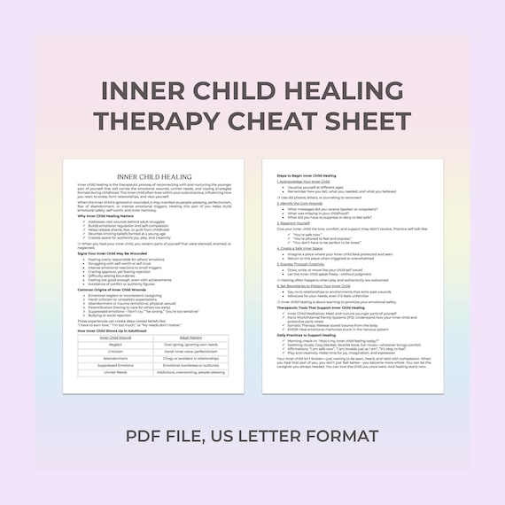 Inner Child Therapy Cheat Sheet, Childhood Trauma, Reparenting, Self-Compassion, Emotional Healing, Self-Love, Therapy, Healing Journey