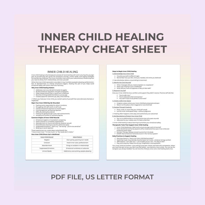 Guía práctica de terapia del niño interior, trauma infantil, reparentalización, autocompasión, sanación emocional, amor propio, terapia, camino de sanación imagen 1