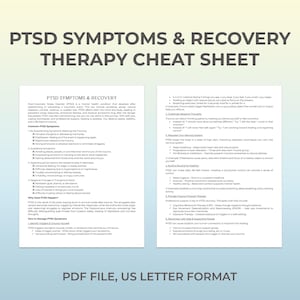 PTSD Therapy Cheat Sheet, Post-traumatic stress disorder recovery, PTSD triggers, PTSD support, Coping skills, Self-help, Therapy Worksheet