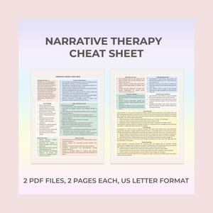 Hoja de referencia de terapia narrativa, hoja de referencia de terapia de reautoría, hoja de terapia imprimible, hoja para terapeuta, hoja de referencia de narrativa en PDF