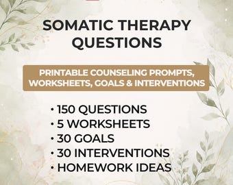 Somatic Therapy Questions Printable Body Awareness Worksheets Nervous System Regulation Grounding Therapist Resource Counseling Tool PDF