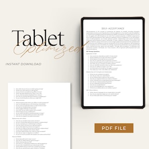 May include: A printable worksheet titled "Self-Acceptance" with a list of questions to help you explore your self-acceptance. The worksheet is in a digital format and is available for instant download.