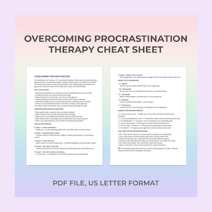 Overcoming Procrastination Therapy Cheat Sheet for Motivation Action Steps Coaching Resistance Shift Self Growth Emotional Clarity Plan
