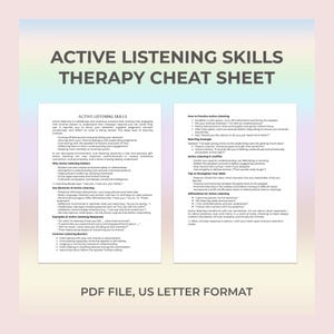 Hoja de trucos para desarrollar habilidades de escucha activa para terapia, comunicación, crecimiento, coaching, práctica de empatía (PDF imprimible para una conexión más profunda, conciencia)