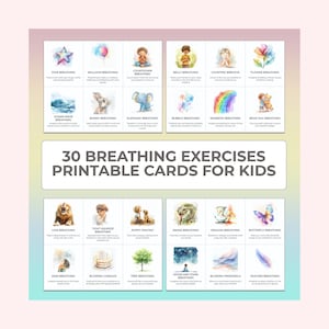Breathing Exercise Therapy Cards for Kids Printable Psychotherapy Game Children Self Development Mental Health Support School Counselor Tool
