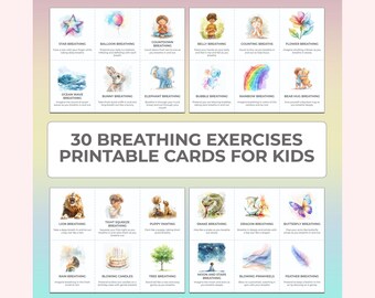 Tarjetas de terapia con ejercicios de respiración para niños, juego de psicoterapia imprimible, desarrollo personal infantil, apoyo a la salud mental, herramienta de orientación escolar