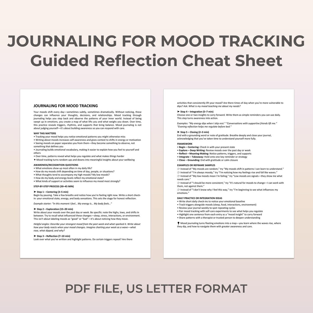 Guided Journaling Mood Tracking Printable Worksheet Emotional Awareness ...