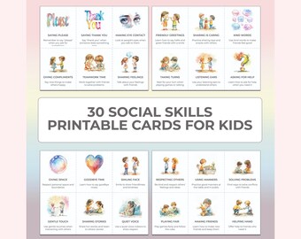 Tarjetas de terapia de habilidades sociales para niños, hojas de trabajo de psicoterapia imprimibles, estrategias de afrontamiento para niños, herramienta de apoyo para la salud mental en el aula (PDF)