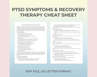 PTSD Therapy Cheat Sheet, Post-traumatic stress disorder recovery, PTSD triggers, PTSD support, Coping skills, Self-help, Therapy Worksheet