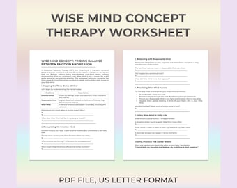 Wise Mind Worksheet, Emotional Balance, Therapy Printable, Rational Mind, Emotion Mind, Behavioral Skill, Mental Health Tool, Inner Wisdom