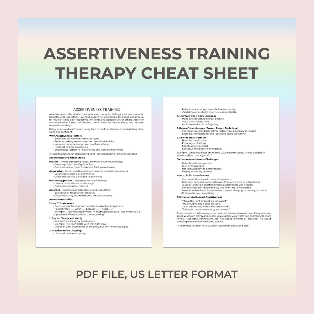 Assertiveness Training Cheat Sheet Confident Communication Therapy ...