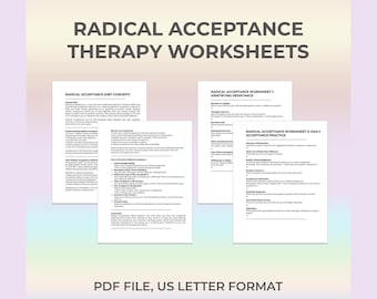 Radical Acceptance Worksheet, Mental Health Tool, Cbt Skill, Emotional Growth, Distress Tool, Trauma Therapy, Client Worksheet, Handout