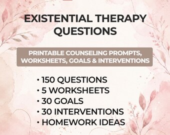 Existential Therapy Questions Meaning Purpose Worksheets Counselor Prompts Values Reflection Workbook Therapist Resource Printable PDF Guide