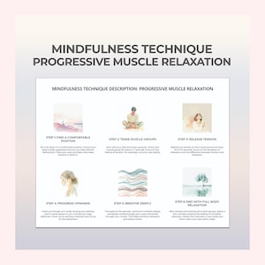 Rilassamento muscolare progressivo, foglio di lavoro sulla terapia della consapevolezza, tecnica di consapevolezza, salute mentale, foglio di lavoro sulla terapia stampabile in PDF