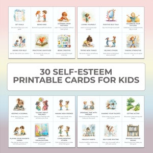 Tarjetas de terapia de autoestima para niños, herramienta de psicoterapia imprimible, materiales de apoyo para la salud mental infantil, recursos para el consejero escolar
