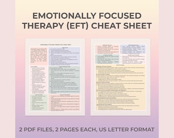EFT cheat sheet, Emotionally Focused Therapy cheat sheet, Printable Therapy Sheet, Sheet for Therapist, Therapist Aid, EFT Questions, Goals