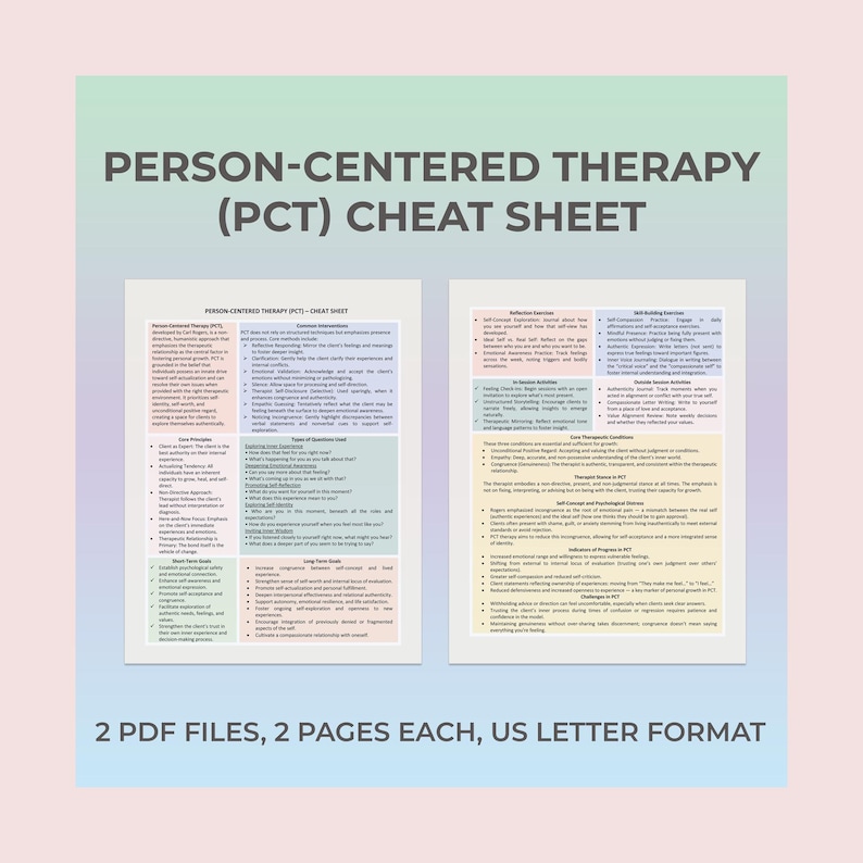 Person-Centered Therapy, Humanistic Therapy, Counseling Tool, Therapist Aid, PCT Guide, Self-Worth, Inner Growth, Therapy Cheat Sheet PDF image 1