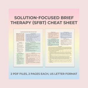 Hoja de referencia de Terapia Breve Centrada en Soluciones (SFBT), Hoja de referencia de Terapia Breve Centrada en Soluciones (SFBT), Hoja de terapia imprimible, Hoja para terapeutas, Hoja de trabajo de Terapia Breve Centrada en Soluciones (SFBT) para terapeutas, PDF