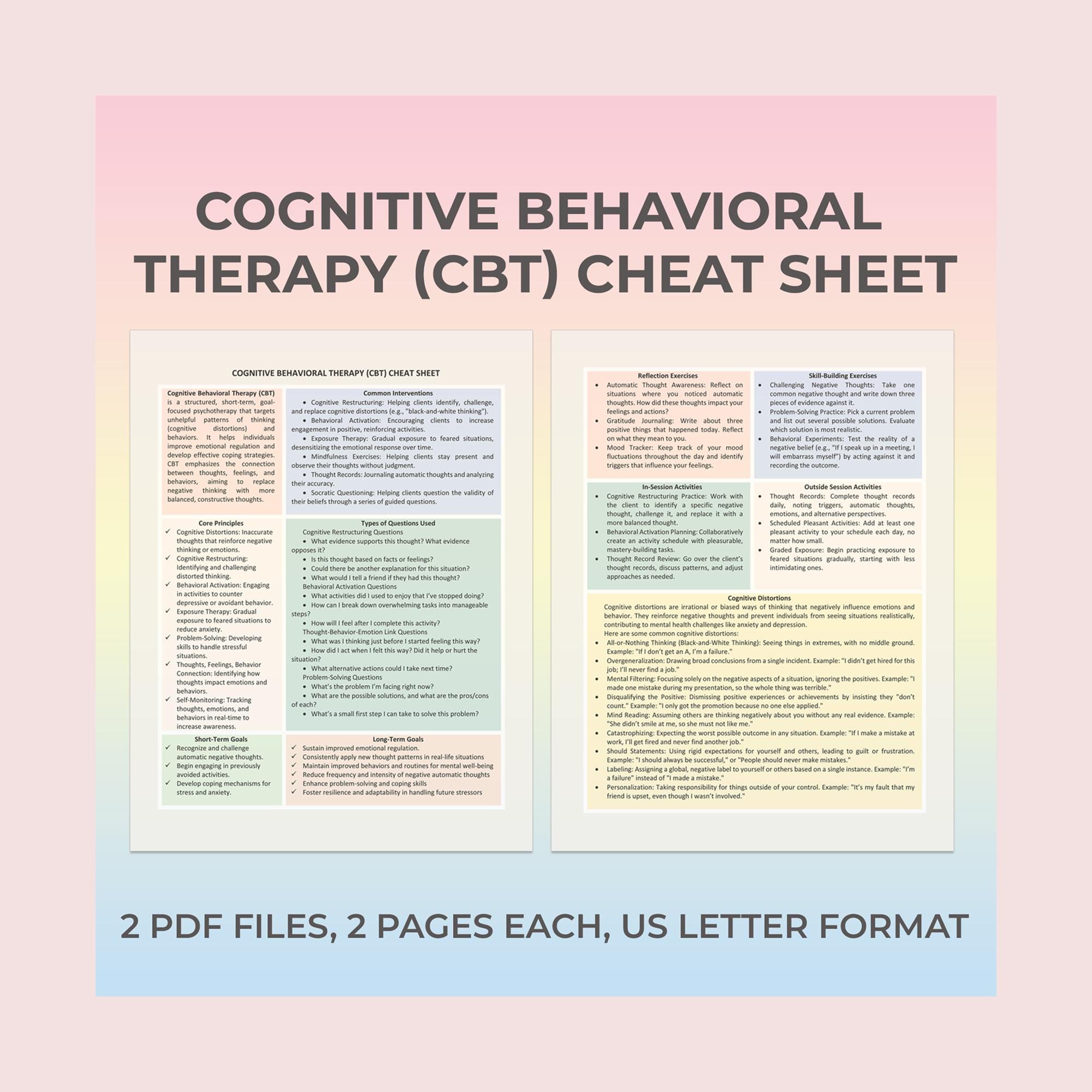 CBT Cheat Sheet, Cognitive Behavioral Therapy Cheat Sheet