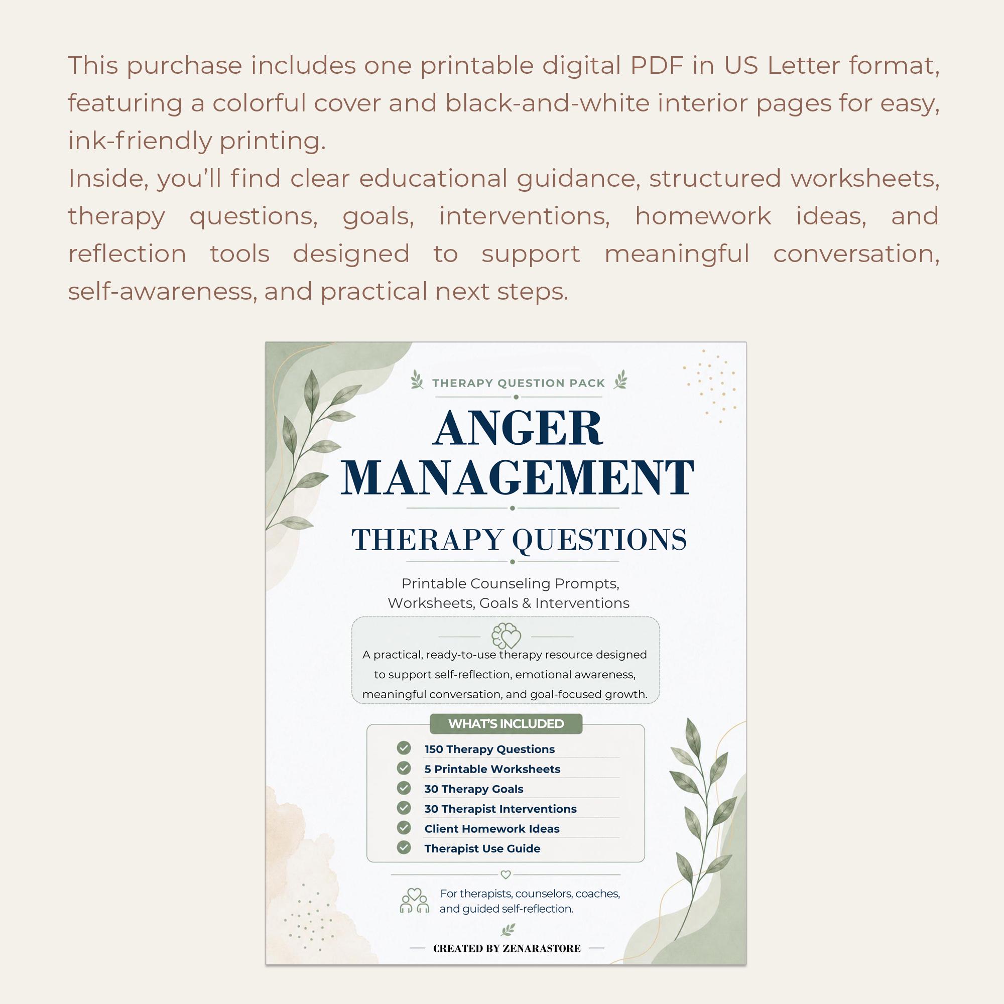 Therapy Questions for Anger Management Emotional Control Frustration ...