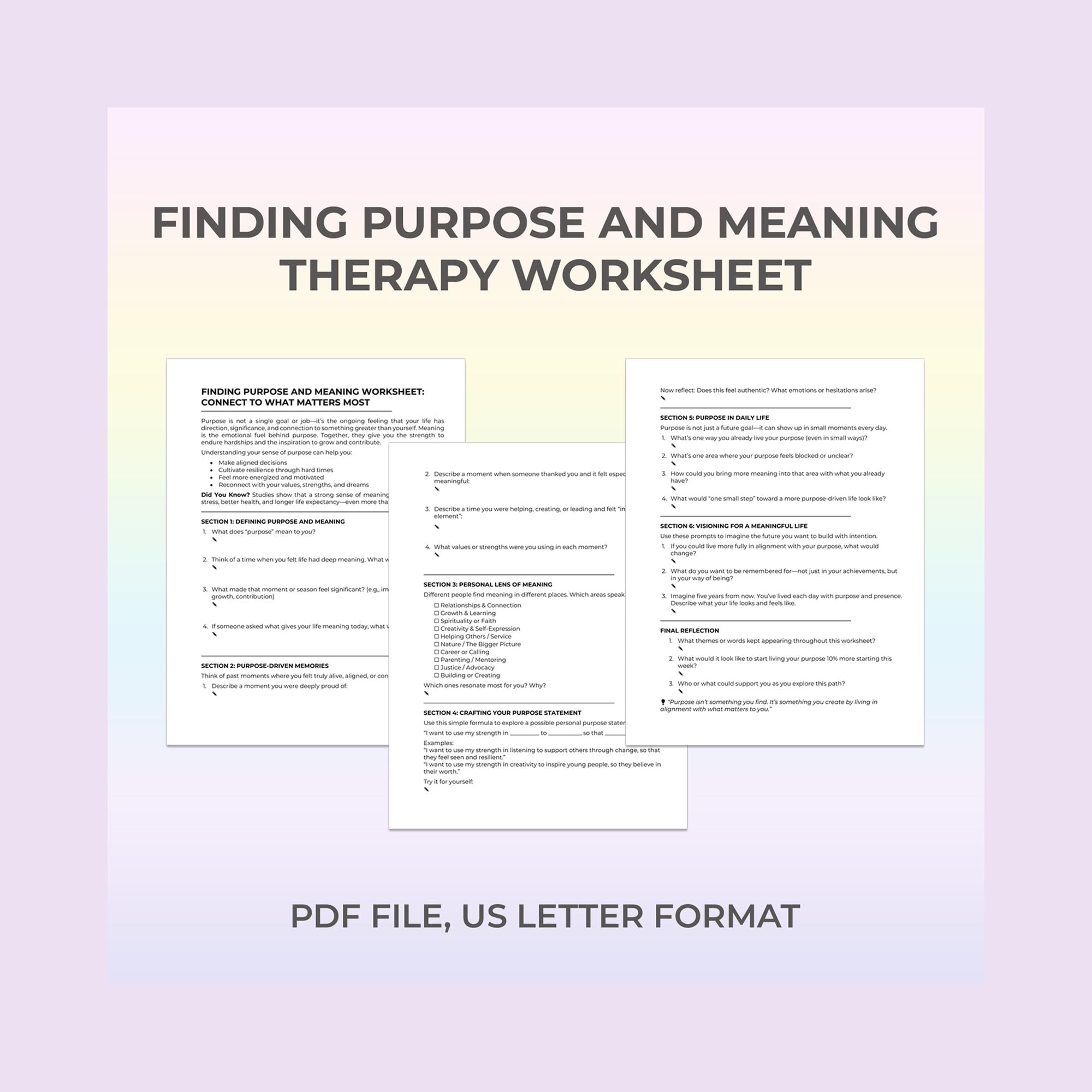 Finding Purpose Worksheet for Life Clarity and Fulfillment – Therapy ...