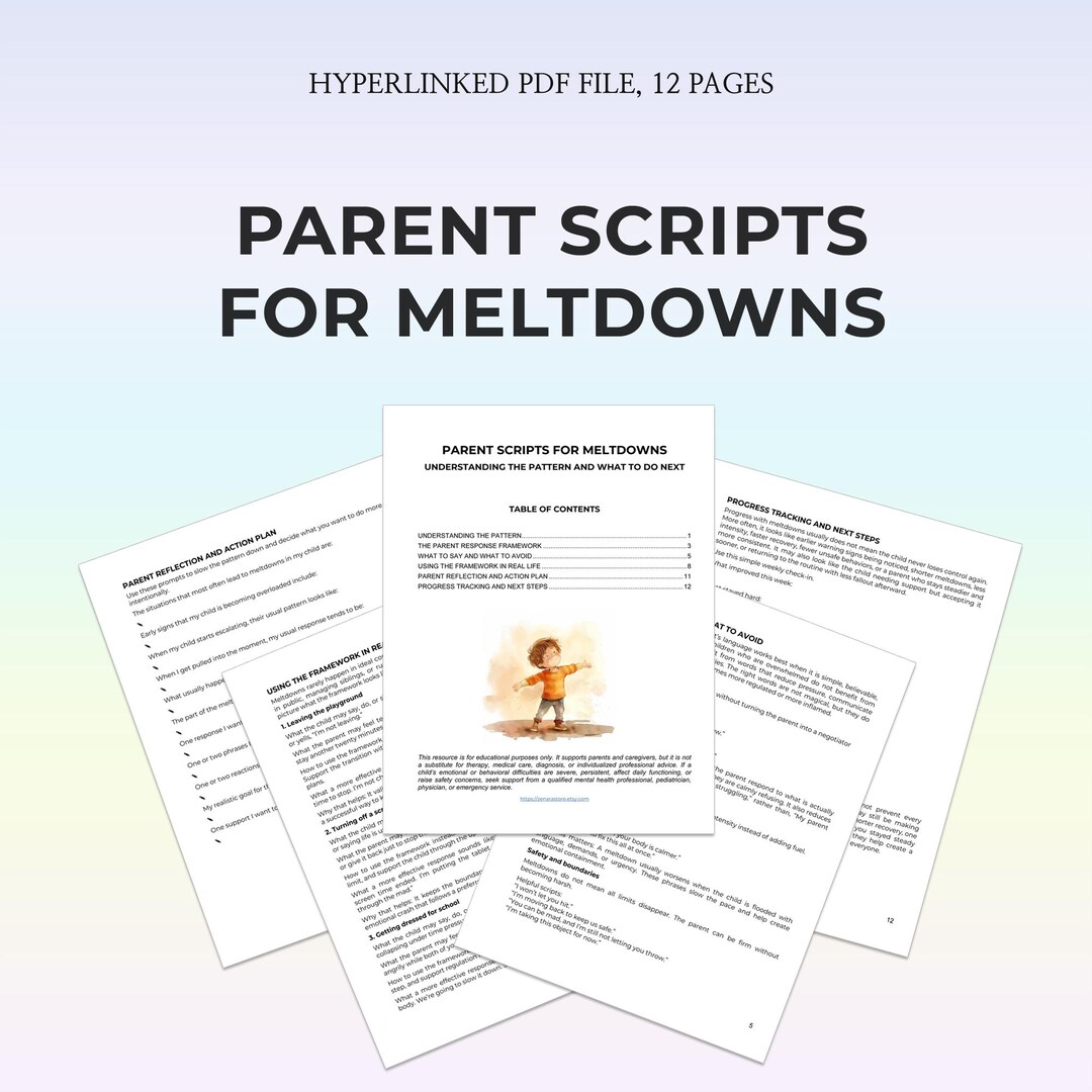 Parent Script Parent Scripts for Meltdowns Printable PDF Calm Parenting Tool ...