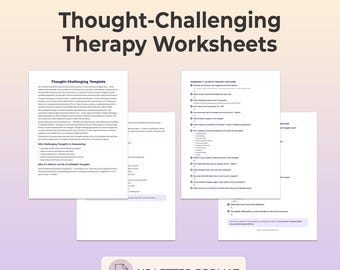 Thought Challenge Worksheet CBT Record Cognitive Reframe Negative Beliefs Balanced Thinking Distortion Checker Therapy Printable PDF Guide