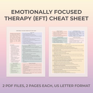 EFT cheat sheet, Emotionally Focused Therapy cheat sheet, Printable Therapy Sheet, Sheet for Therapist, Therapist Aid, EFT Questions, Goals