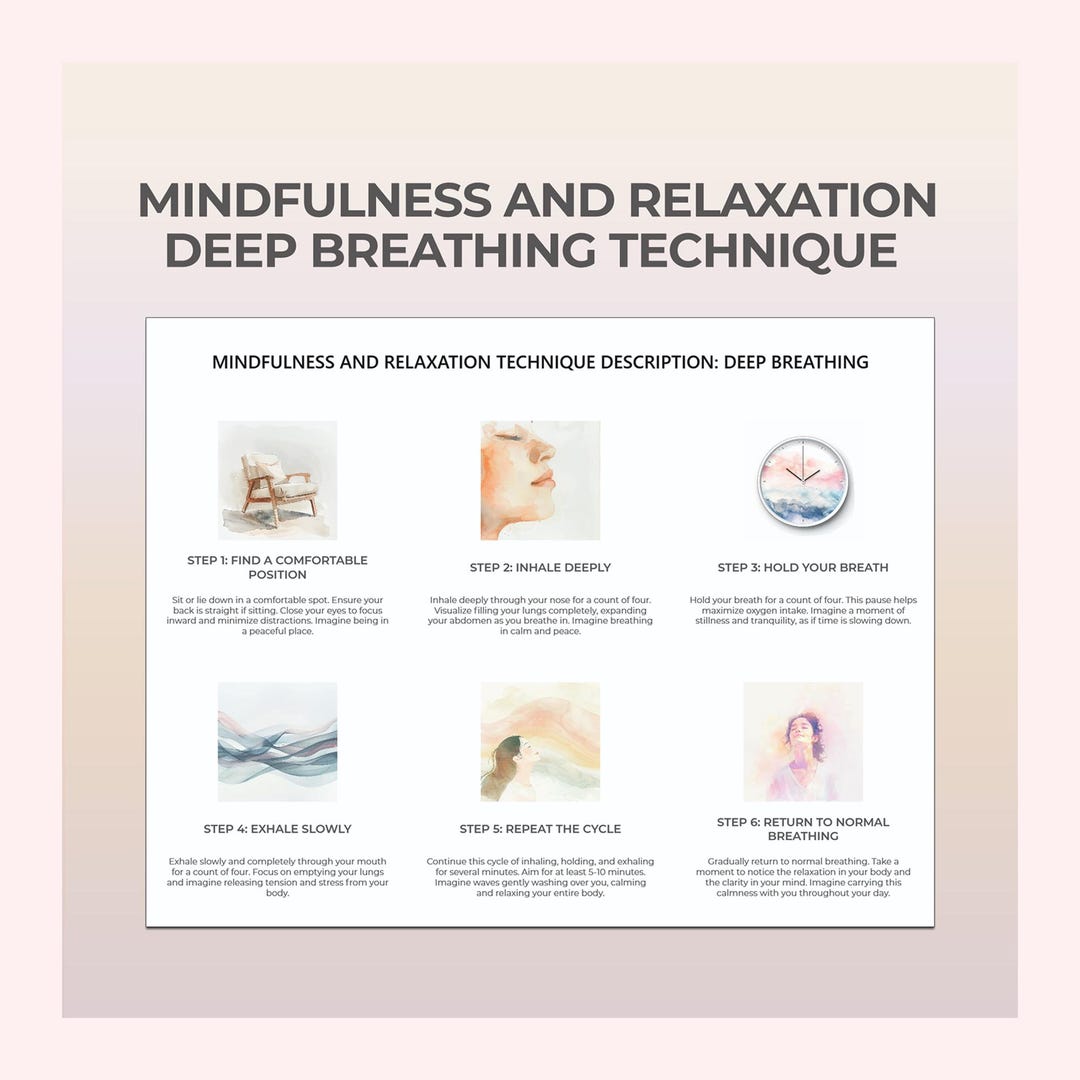 Deep Breathing Technique Therapy Cheat Sheet PDF Visual Steps ...