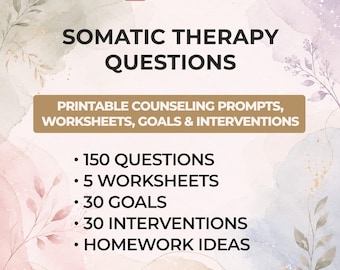 Somatic Therapy Questions Printable Body Awareness Worksheets Nervous System Regulation Grounding Skills Trauma Informed Client Resource PDF