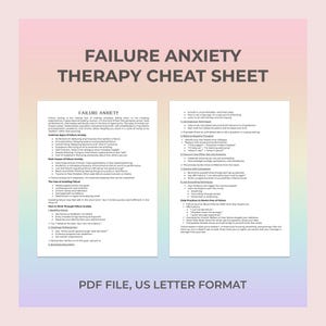 Fear Of Failure, Failure Anxiety, Perfectionism, Fear Of Rejection, Fear Of Judgment, Fear Of Mistakes, Fear Of Success, Therapy Cheat Sheet