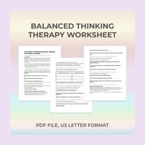 Balanced Thinking, CBT Worksheet, Therapy Printable, Cognitive Skill, Emotional Balance, Thought Reframe, Thinking Errors, Rational Thought