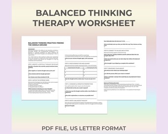 Pensamiento equilibrado, Hoja de trabajo de TCC, Imprimible de terapia, Habilidad cognitiva, Equilibrio emocional, Reformulación del pensamiento, Errores de pensamiento, Pensamiento racional
