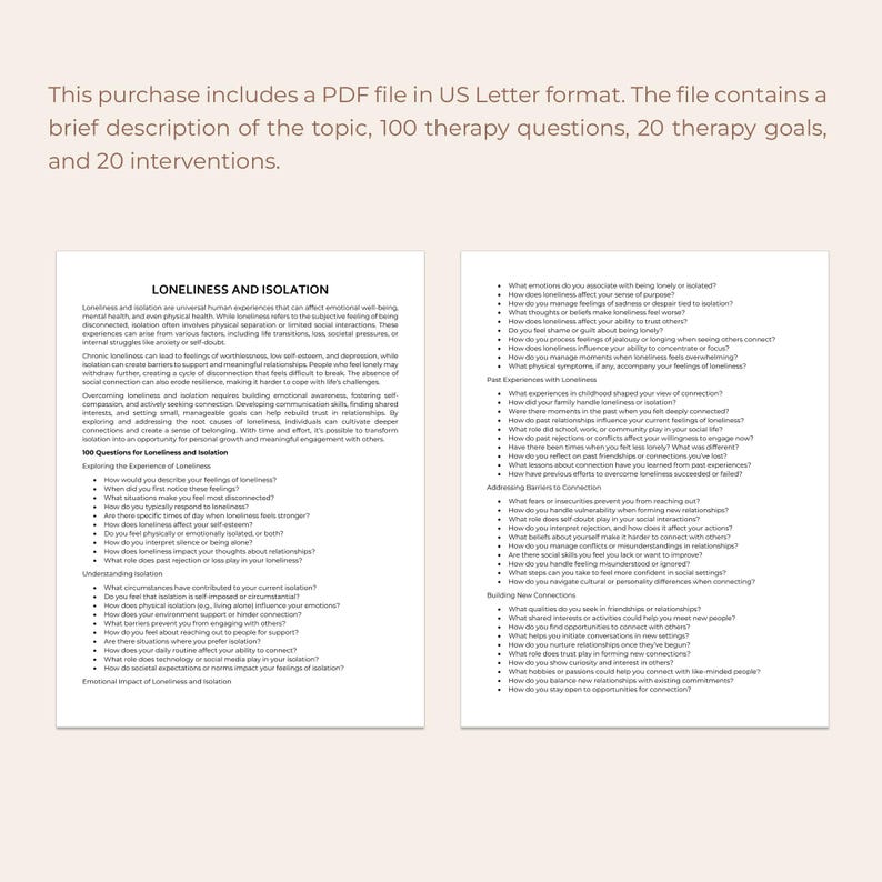 L'isolation Worksheet.pdf Therapy Questions for Overcoming Isolation, Loneliness, Relationships ...