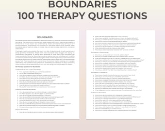 Boundaries Therapy Questions, Assertiveness, Communication Skills, Self-Worth,Emotional Resilience, Personal Space,Balance,Therapy Worksheet