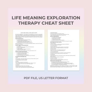 Purpose Therapy Cheat Sheet, Life Purpose,Meaning in Life, Logotherapy, Existential Therapy, Find Purpose,Value-Based Living,Meaning Therapy