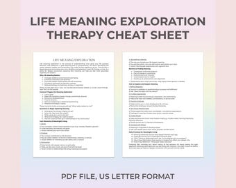 Purpose Therapy Cheat Sheet, Life Purpose,Meaning in Life, Logotherapy, Existential Therapy, Find Purpose,Value-Based Living,Meaning Therapy