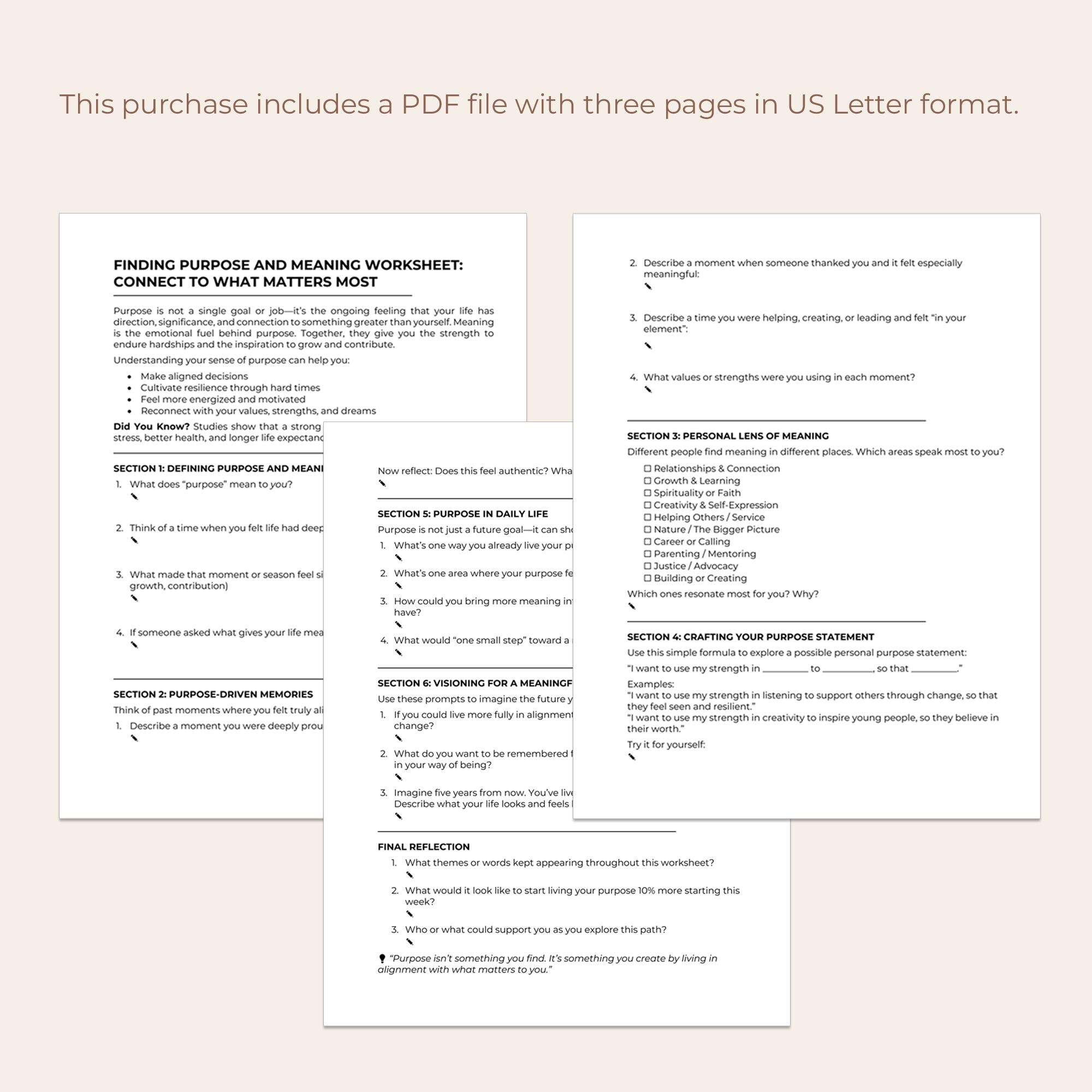 Finding Purpose Worksheet for Life Clarity and Fulfillment – Therapy ...