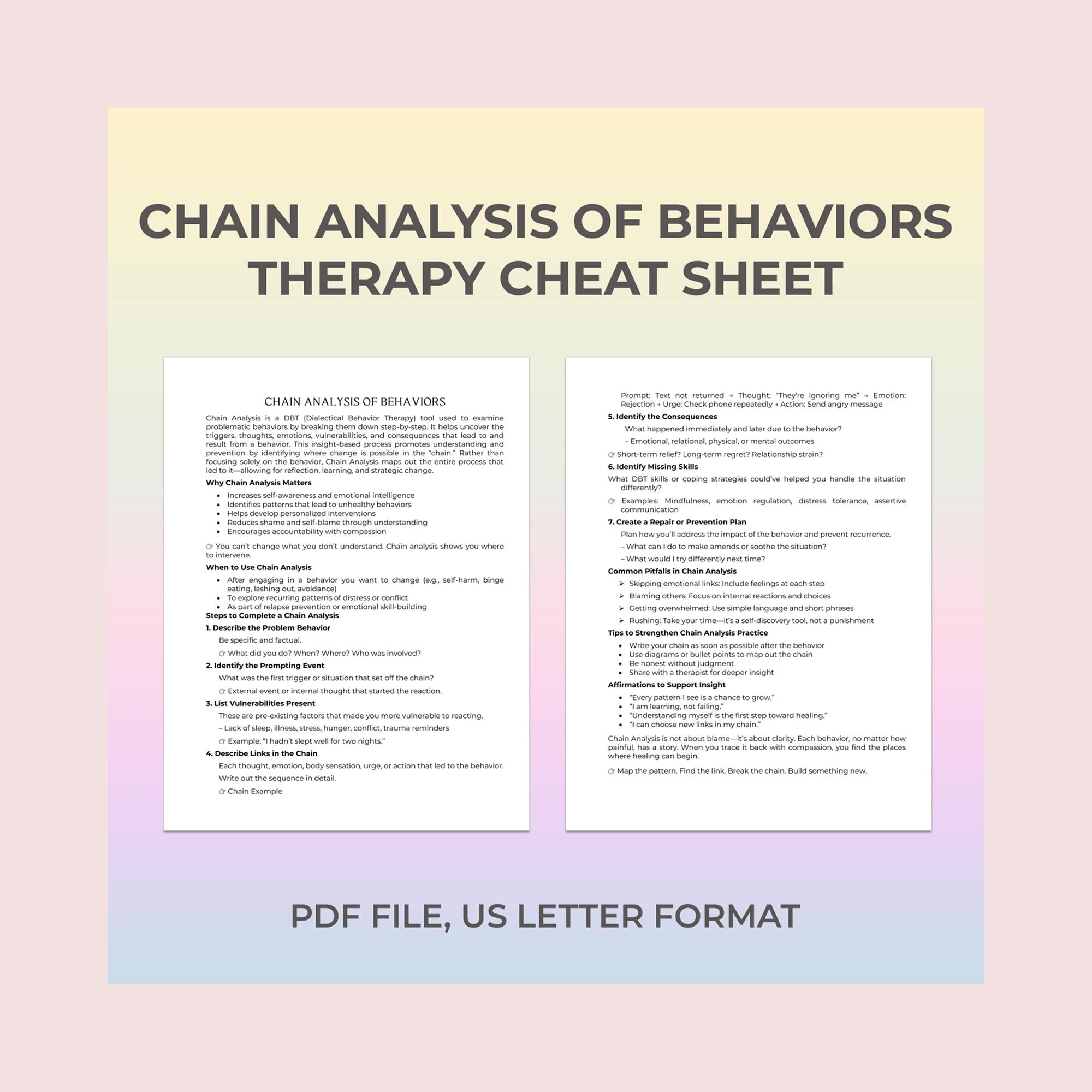 Chain Analysis Worksheet Identify Emotional Triggers Break Behavioral ...